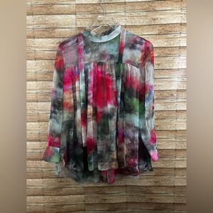 ADAM LIPPES Tie-Neck Silk Floral Print Chiffon Blouse Size 8